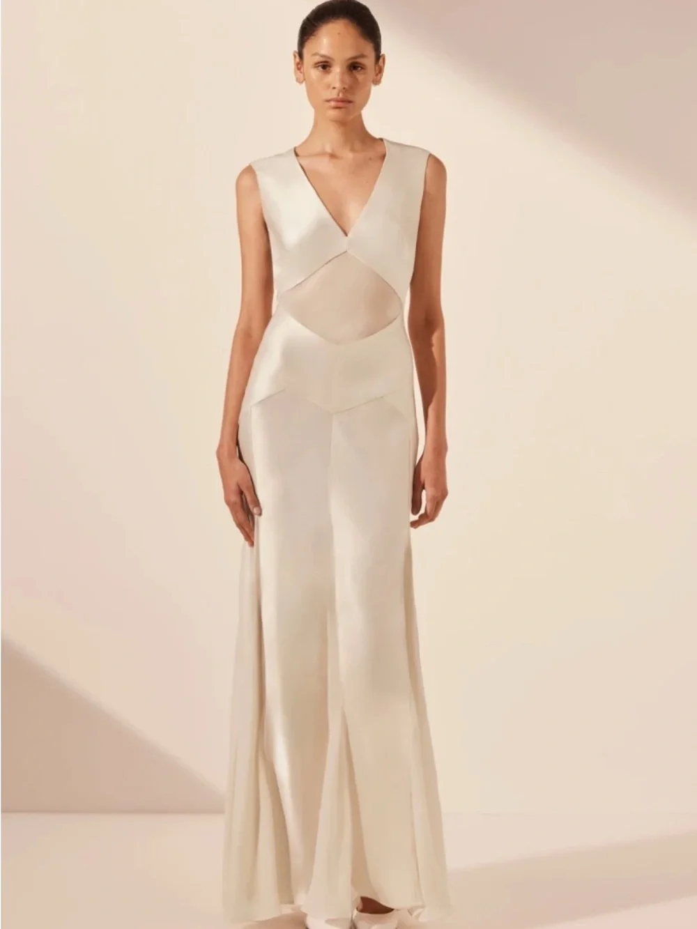 SHONA JOY MORAYA GODET MAXI DRESS PEARL WHITE SIZE 8 - Picture 1 of 3